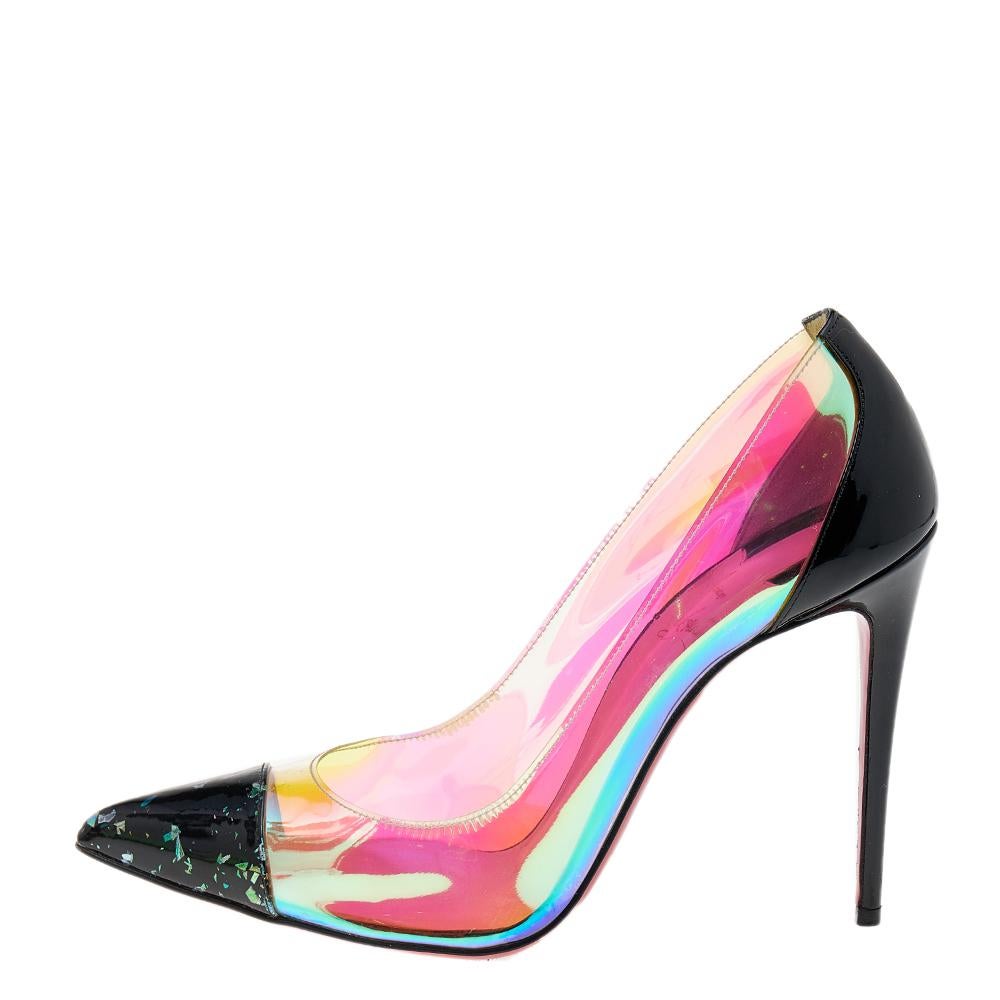 Christian Louboutin Patent Leather And Iridescent PVC Pointed Toe  Pumps Size 38 In Good Condition In Dubai, Al Qouz 2