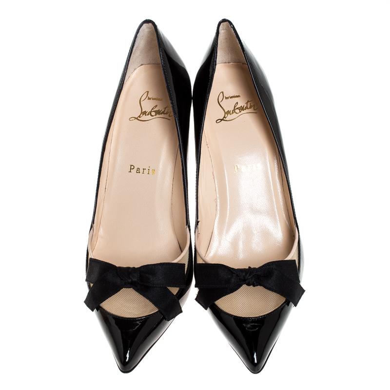 Coordinate your bag with this pair of patent leather and mesh pumps for an uber-chic look. Your everyday styling can never be complete without this pair of pumps from Christian Louboutin. This classy pair of black pumps is the epitome of