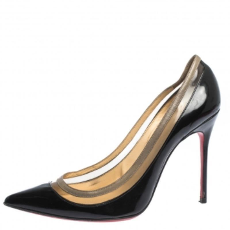 Christian Louboutin Patent Leather and PVC Paulina Pointed Toe Pumps Size 36.5 In Fair Condition For Sale In Dubai, Al Qouz 2