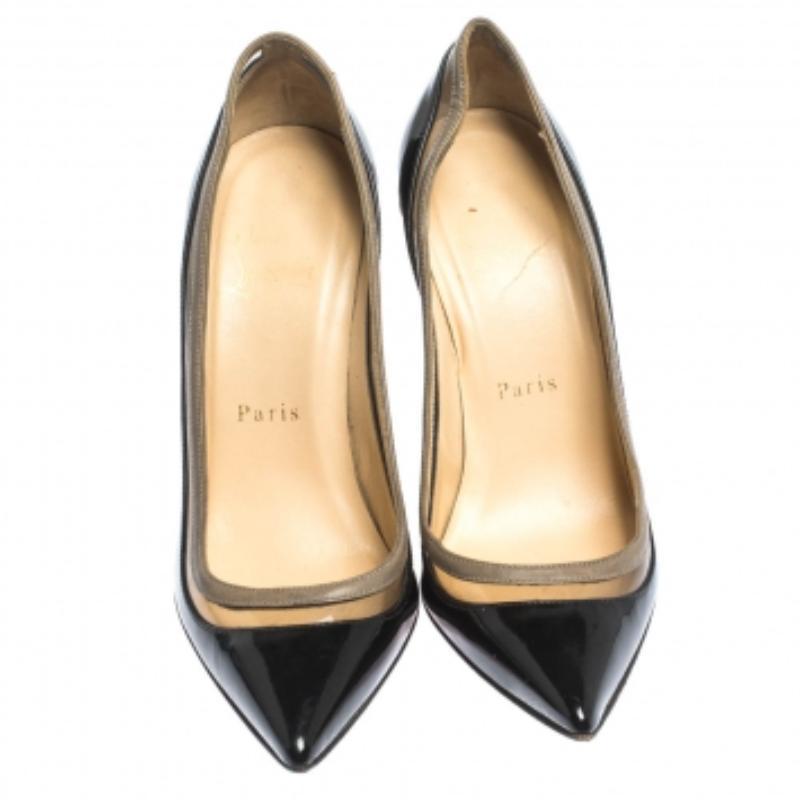 Women's Christian Louboutin Patent Leather and PVC Paulina Pointed Toe Pumps Size 36.5 For Sale