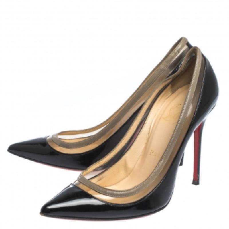 Christian Louboutin Patent Leather and PVC Paulina Pointed Toe Pumps Size 36.5 For Sale 2