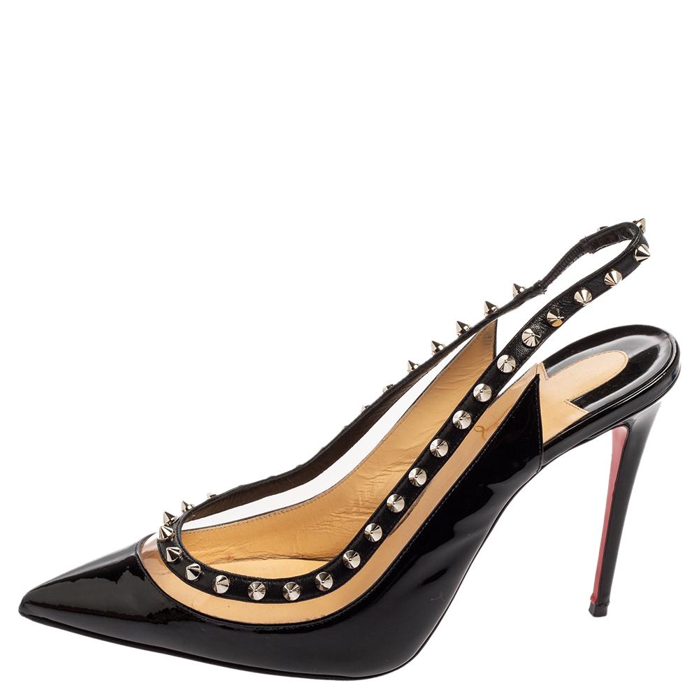 Christian Louboutin Patent Leather and Spike Slingback Pumps Size 38.5 4