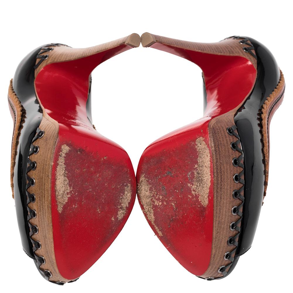Christian Louboutin Patent Leather and Wood Trepi Prive Peep Toe Pumps Size 35 2