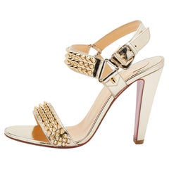 Christian Louboutin Patent Leather Bikool Spiked Ankle Strap Sandals Size 38