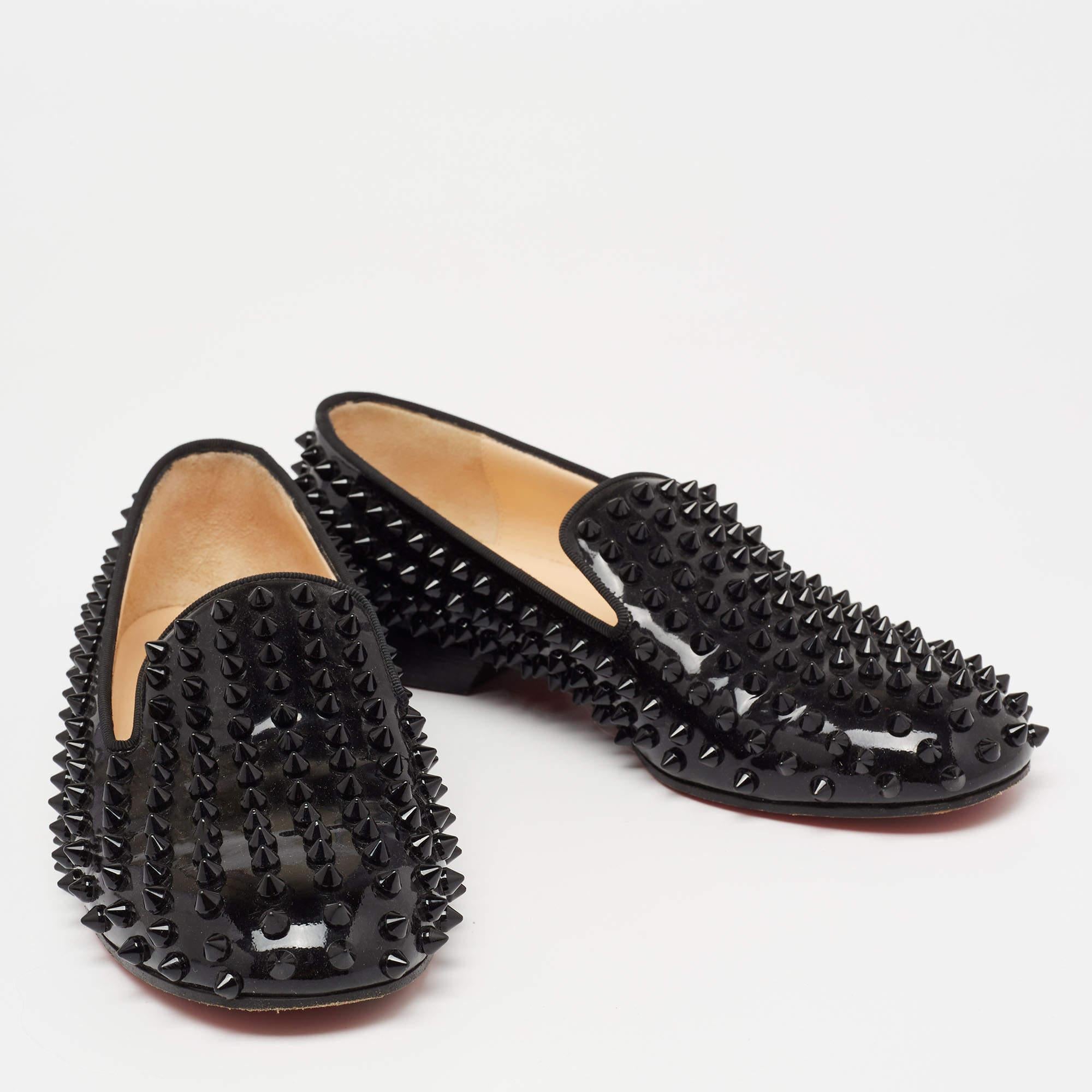 Black Christian Louboutin Patent Leather Dandelion Spikes Smoking Slippers Size 37 For Sale