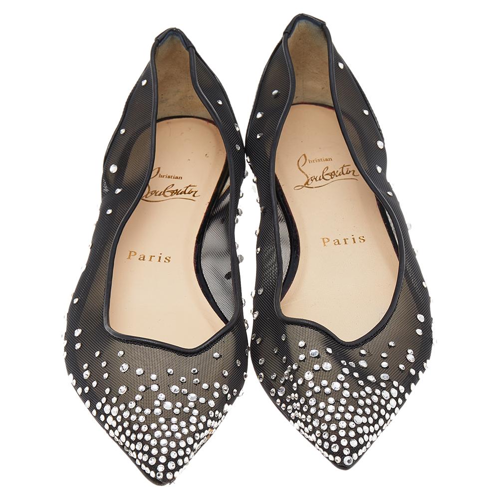 Gray Christian Louboutin  Patent Leather Follies Strass Pointed Toe  Flats Size 37.5