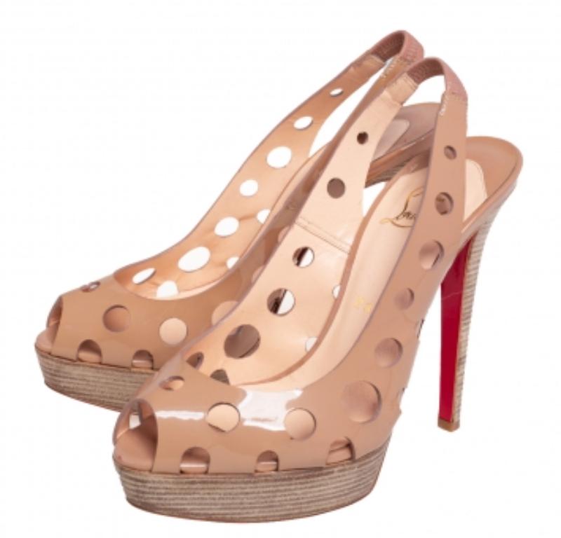 Marron Sandales à talons compensés Ginza en cuir verni Christian Louboutin Taille 38