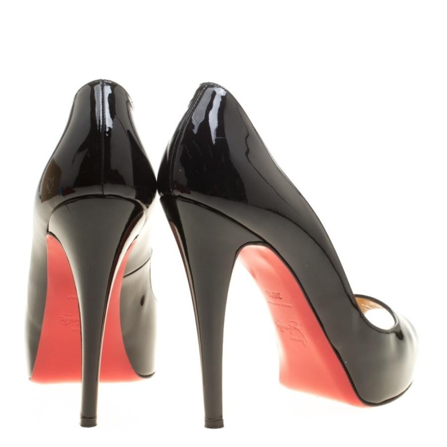 Women's Christian Louboutin Patent Leather Hyper Prive Peep Toe Platform Pumps Size 39.5