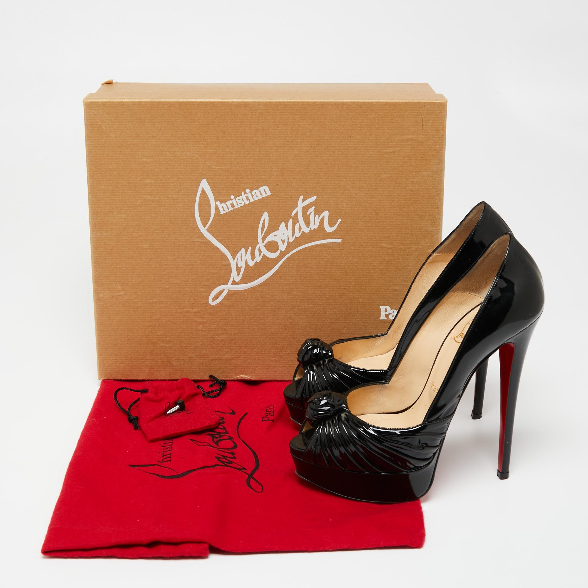 Christian Louboutin Patent Leather Jenny Knot Peep-Toe Platform Pumps Size 37 5