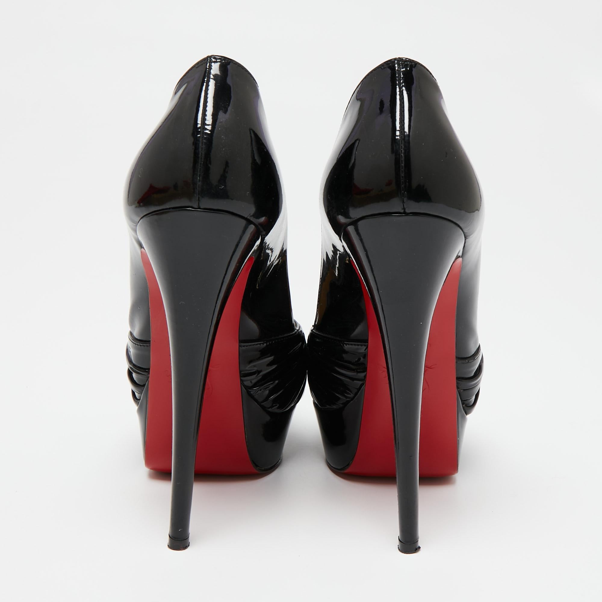 Christian Louboutin Patent Leather Jenny Knot Peep-Toe Platform Pumps Size 37 1