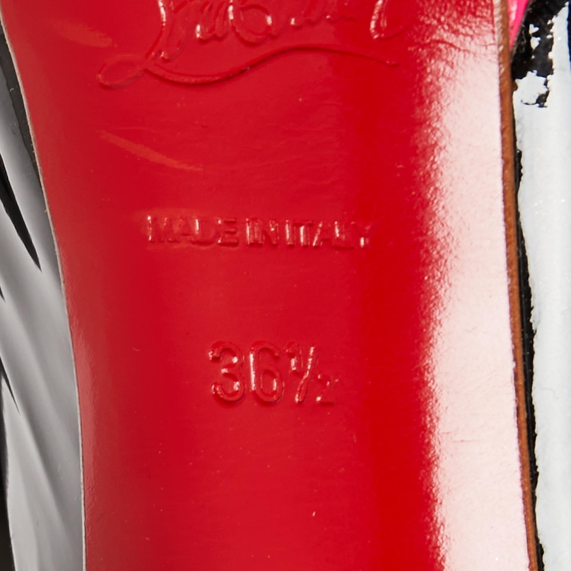Black Christian Louboutin Patent Leather Lady Peep Slingback Sandals Size 36.5