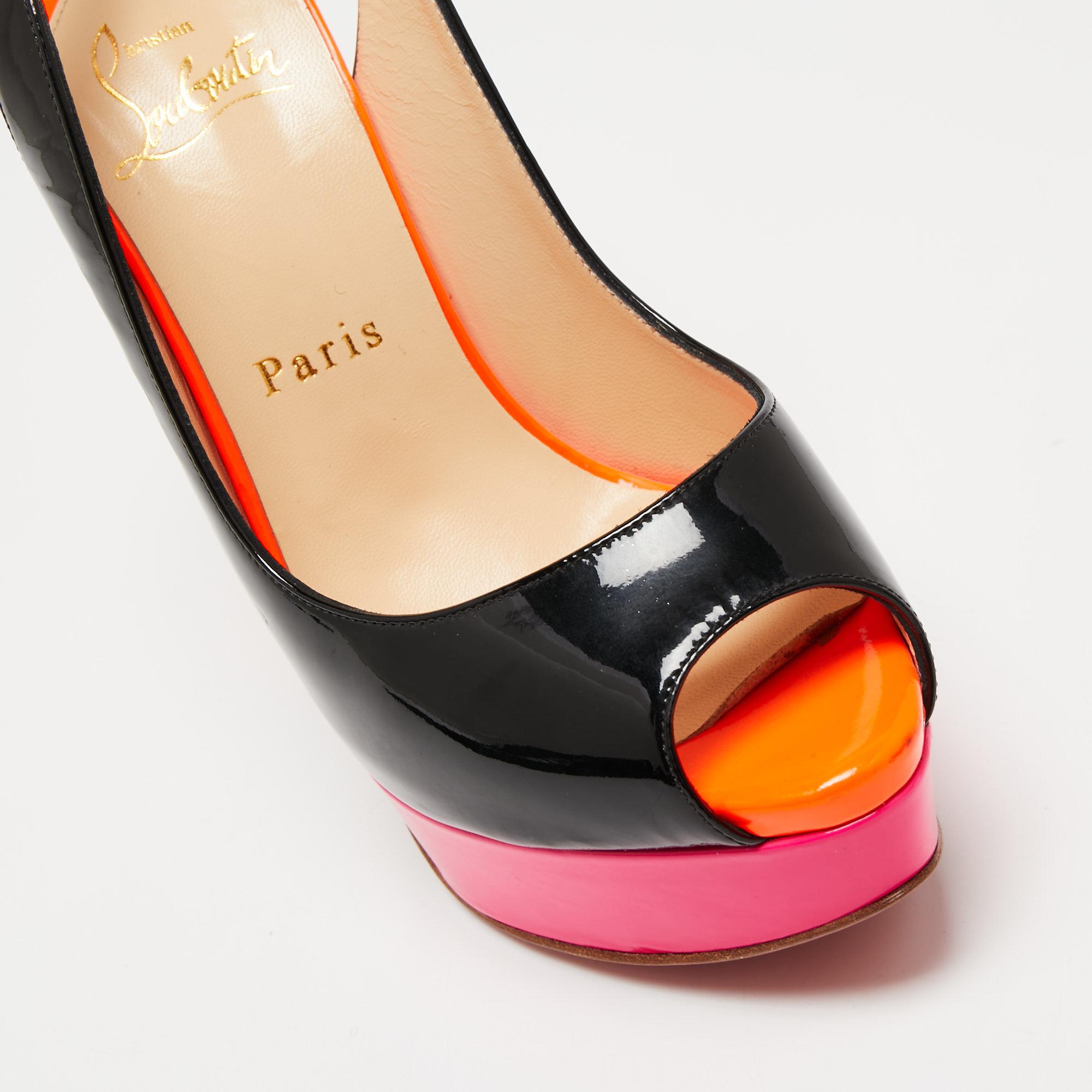 Women's Christian Louboutin Patent Leather Lady Peep Slingback Sandals Size 36.5