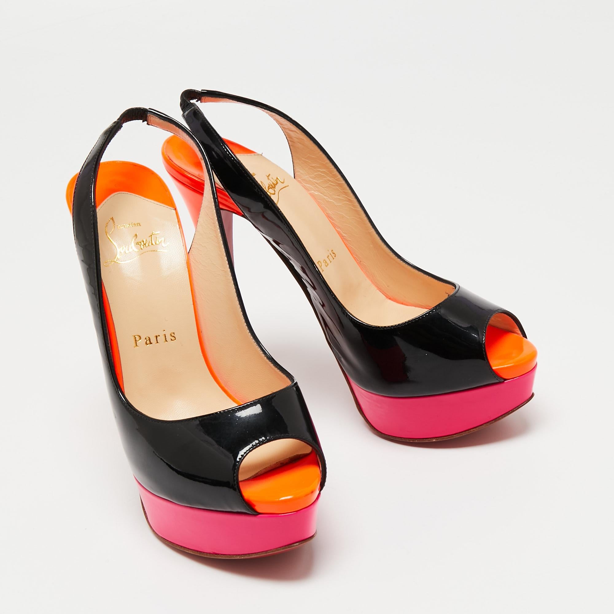 Christian Louboutin Patent Leather Lady Peep Slingback Sandals Size 36.5 2