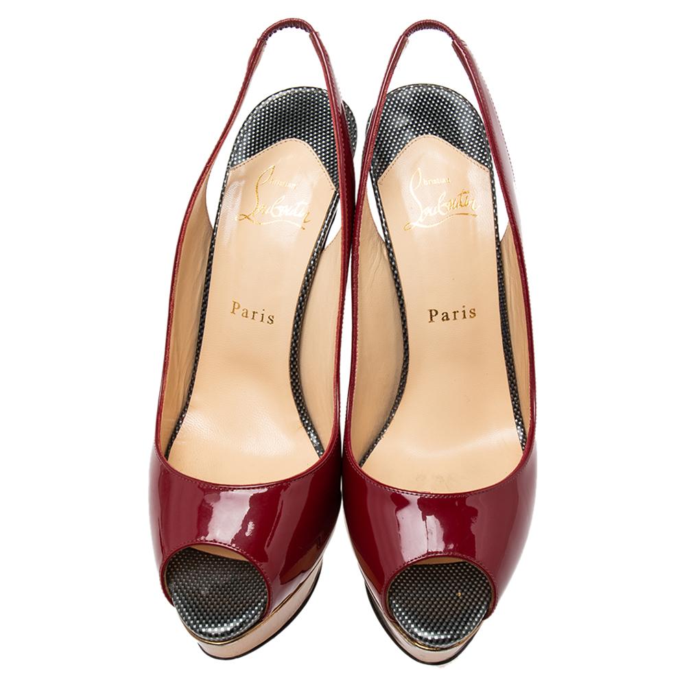 Christian Louboutin Pumps in pelle verniciata Lady Peep-Toe Slingback Taglia 39.5 In condizioni buone a Dubai, Al Qouz 2