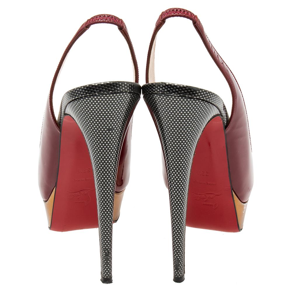 Women's Christian Louboutin Patent Leather Lady Peep-Toe Slingback Pumps Size 39.5 For Sale