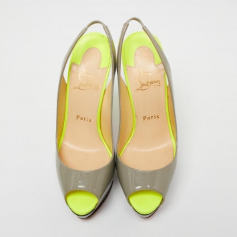Christian Louboutin Patent Leather Lady Peep-Toe Slingback Sandals Size 37.5 For Sale 1