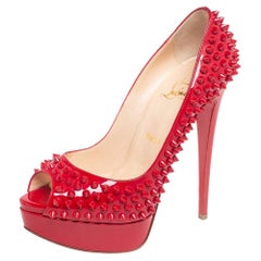 Christian Louboutin Patent Leather Lady Peep-Toe Spike Platform Pumps Size 37.5