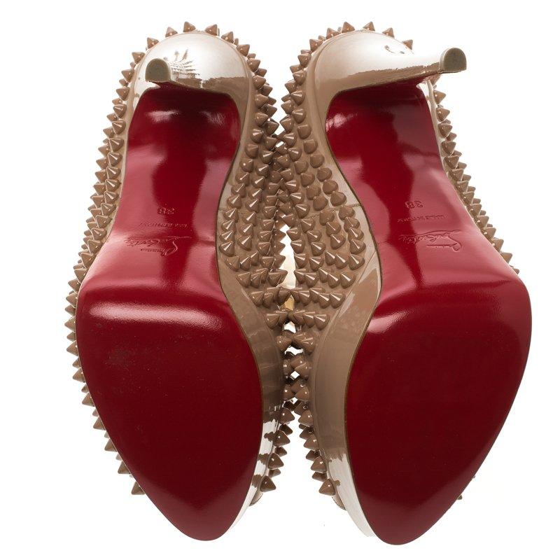 Women's Christian Louboutin  Patent Leather Lady Peep Toe Spike Platform Pumps Size 38