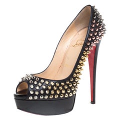 Christian Louboutin Patent Leather Lady Spike Peep Toe Platform Pumps Size 35