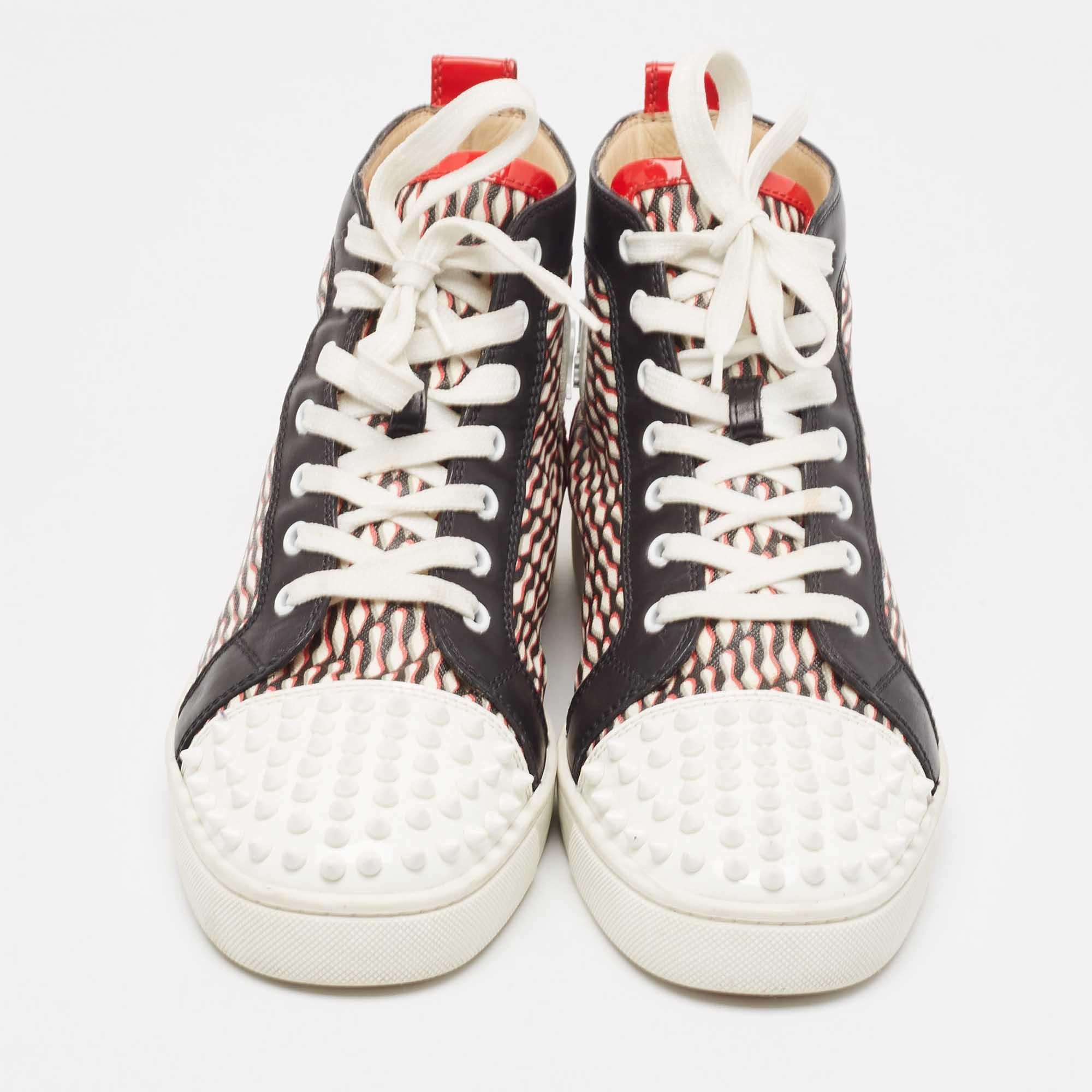 Beige Christian Louboutin Patent Leather Lou Spikes Orlato High Top Sneakers Size 42.5