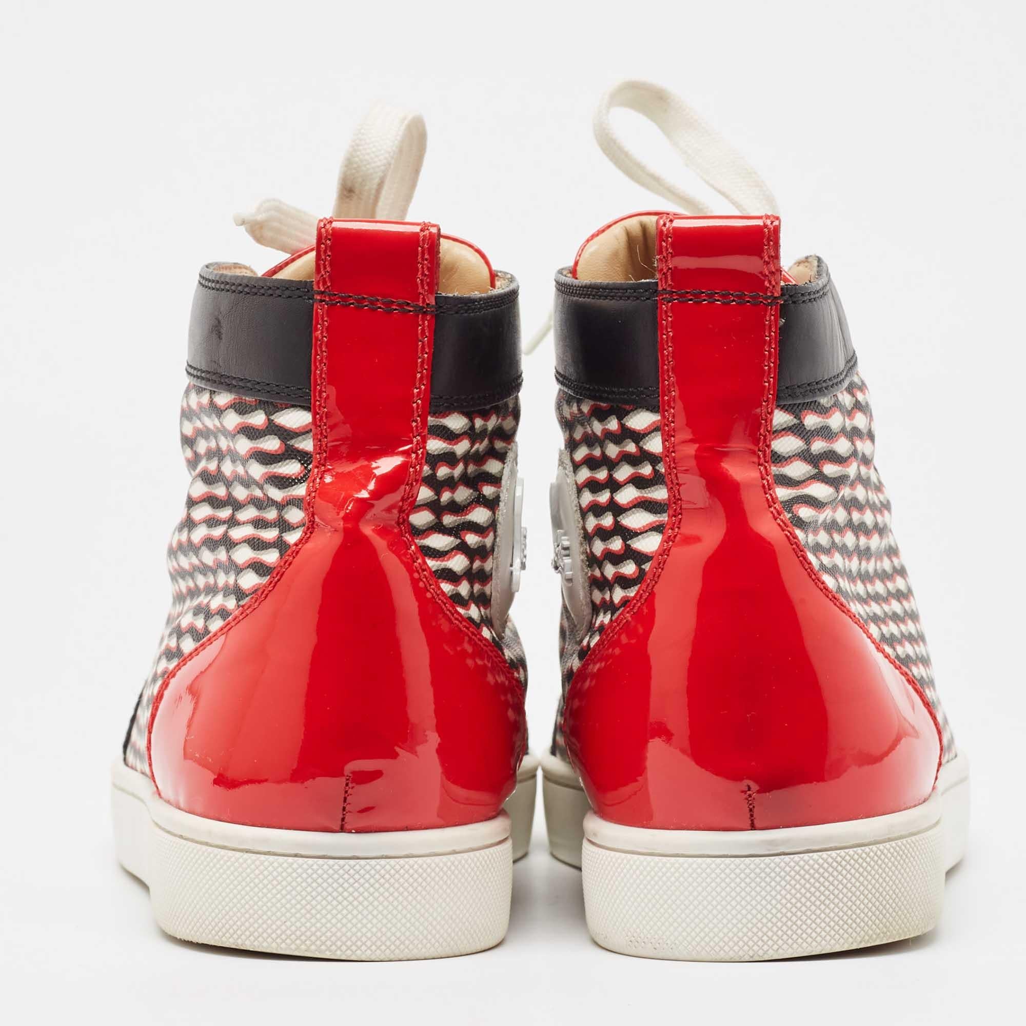 Men's Christian Louboutin Patent Leather Lou Spikes Orlato High Top Sneakers Size 42.5