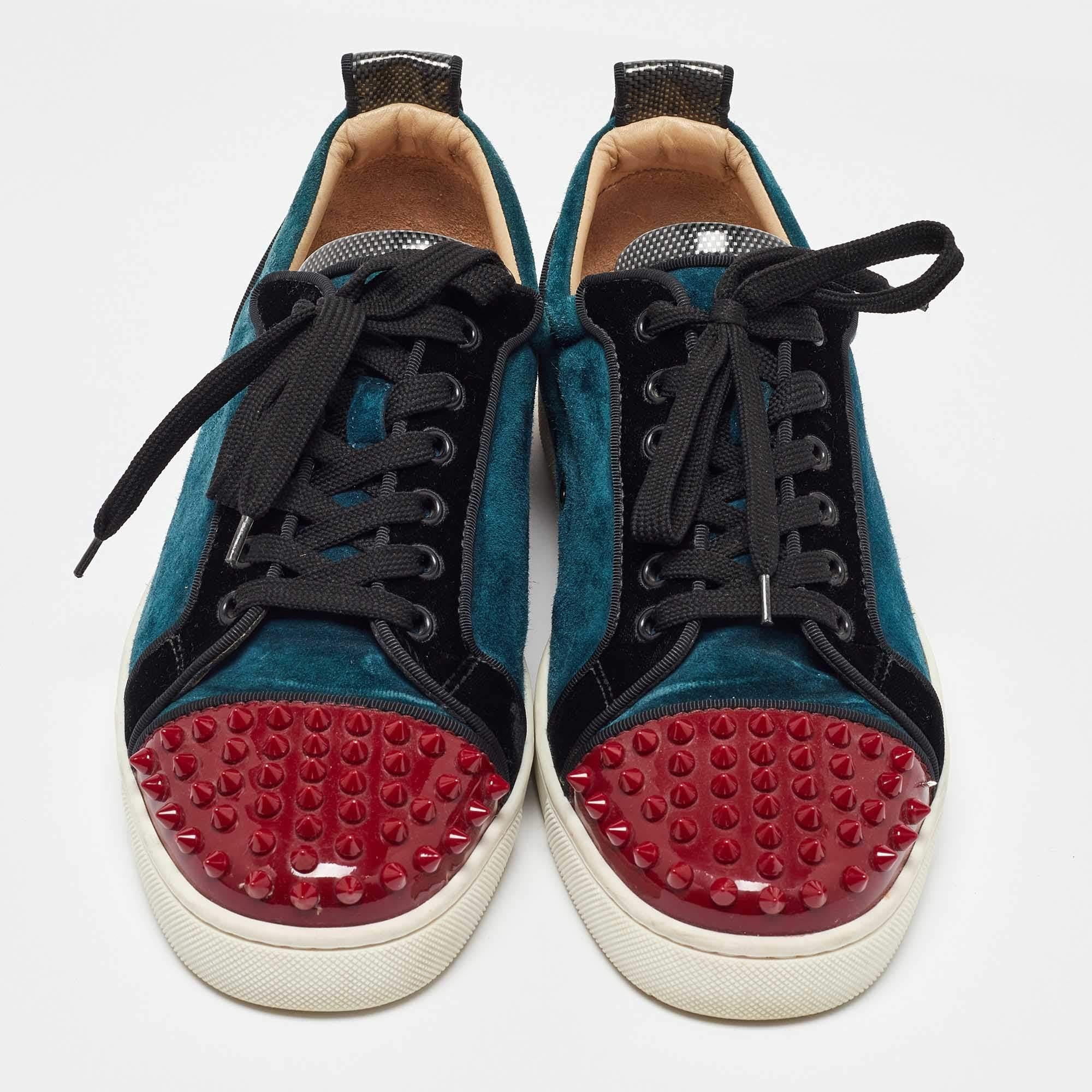 Black Christian Louboutin Patent Leather Louis Junior Spikes Low Top Sneakers 43