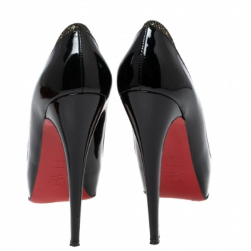 Christian Louboutin cuir verni et tissu Lurex - Escarpins à pointes astéroïdes Taille 39.5 en vente 2