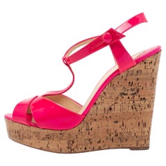 Christian Louboutin Patent Leather Marina Cork Wedge Platform Sandals Size 41