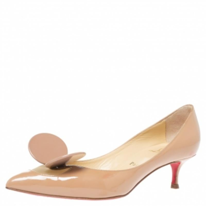 The Madame Mouse design by Christian Louboutin has a fun detail resembling mouse ears. These are crafted from patent leather and fashioned with pointed toes, signature cuts on the mesh panel at the vamps, and 5 cm heels to lift you.