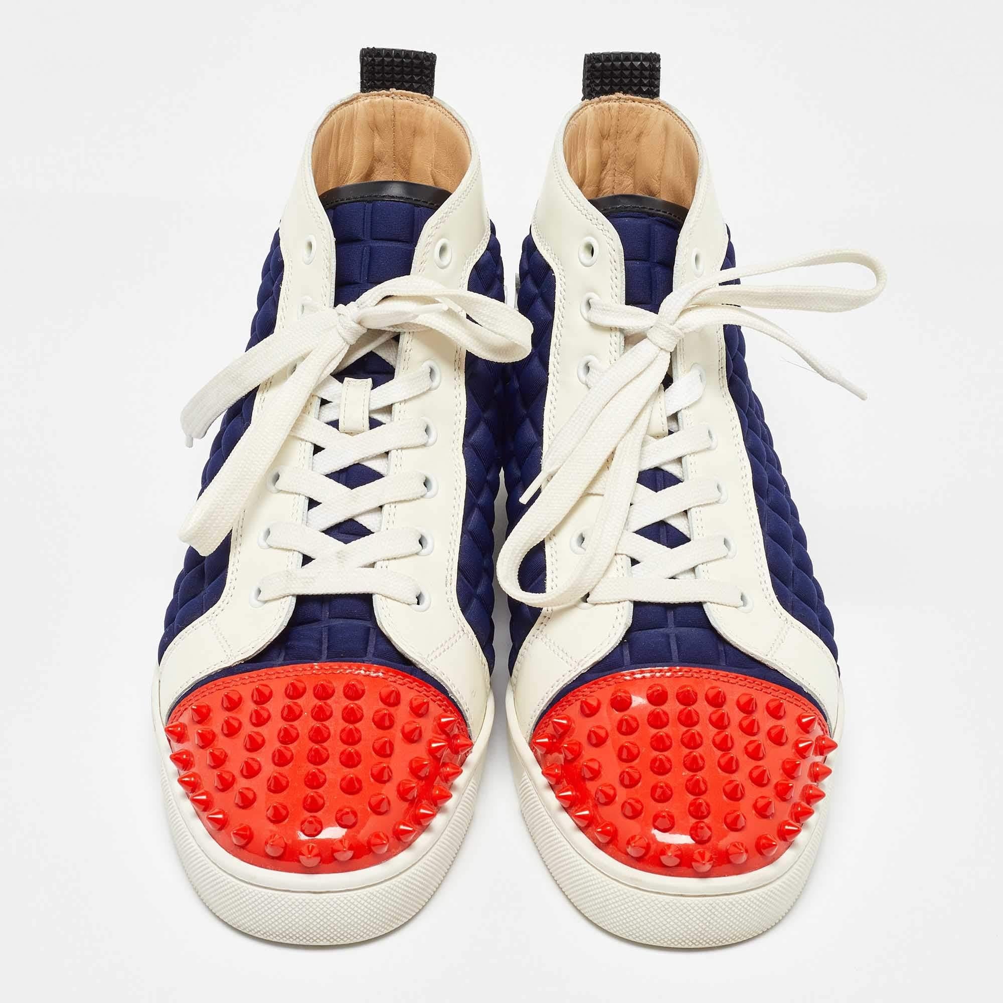 Christian Louboutin Lackleder Neopren Louis Flache High Top Turnschuhe Größe 43 (Beige) im Angebot