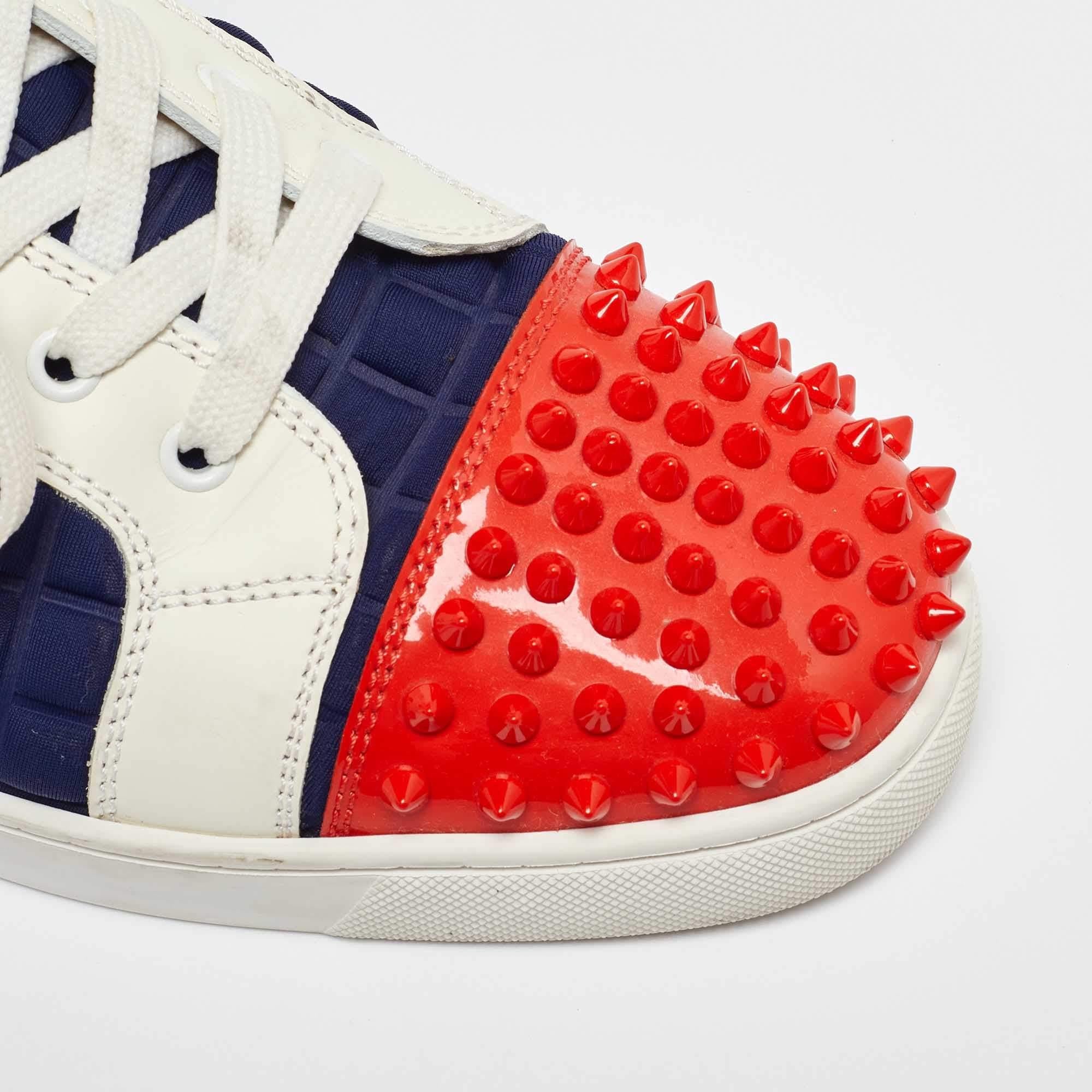 Christian Louboutin Lackleder Neopren Louis Flache High Top Turnschuhe Größe 43 im Angebot 2