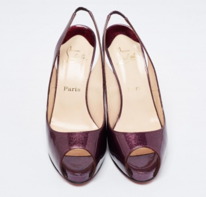 Christian Louboutin Patent Leder No Prive Peep-Toe Slingback Sandalen Größe 41 im Angebot 2