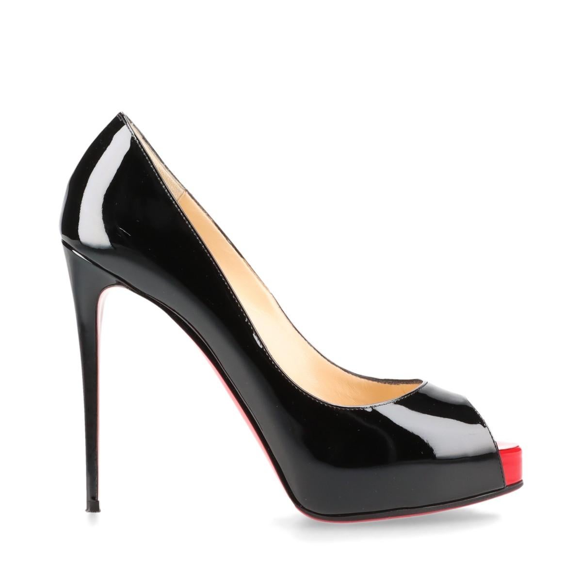 Christian Louboutin Patent Leather Open-toe Pump Black In Good Condition For Sale In Humacao, PR