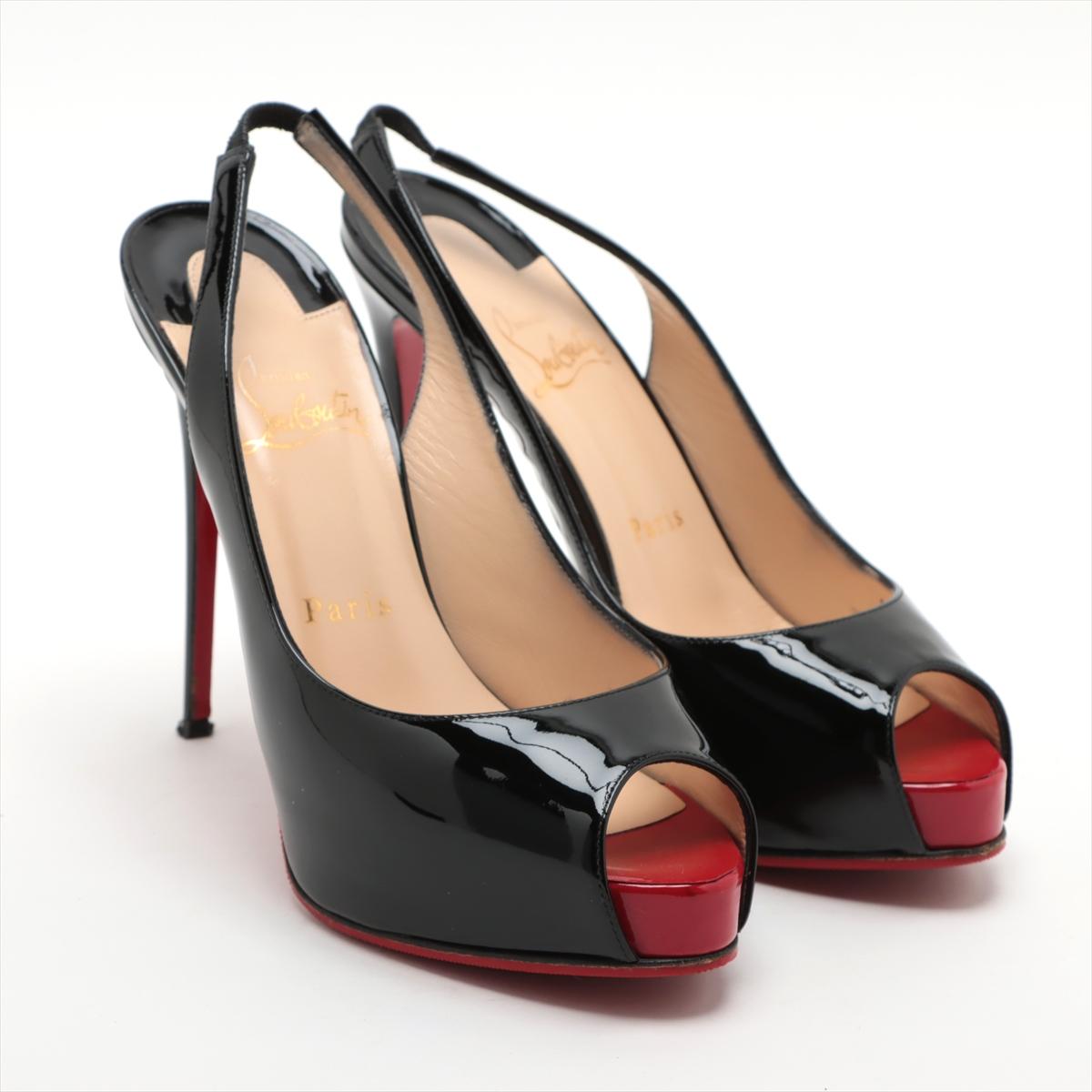 Christian Louboutin Pump Sling Back en cuir verni à bout ouvert Noir Bon état à Humacao, PR