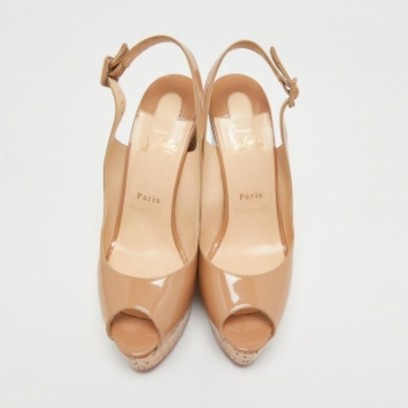 Christian Louboutin Patent Leather Peep Toe Ankle Strap Wedge Sandals Size 40.5 Pour femmes en vente
