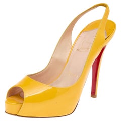 Christian Louboutin Patent Leather Peep Toe Platform Slingback Sandals Size 36