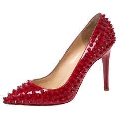 Christian Louboutin Patent Leather Pigalle Spikes Pointed-Toe Pumps Size 37.5