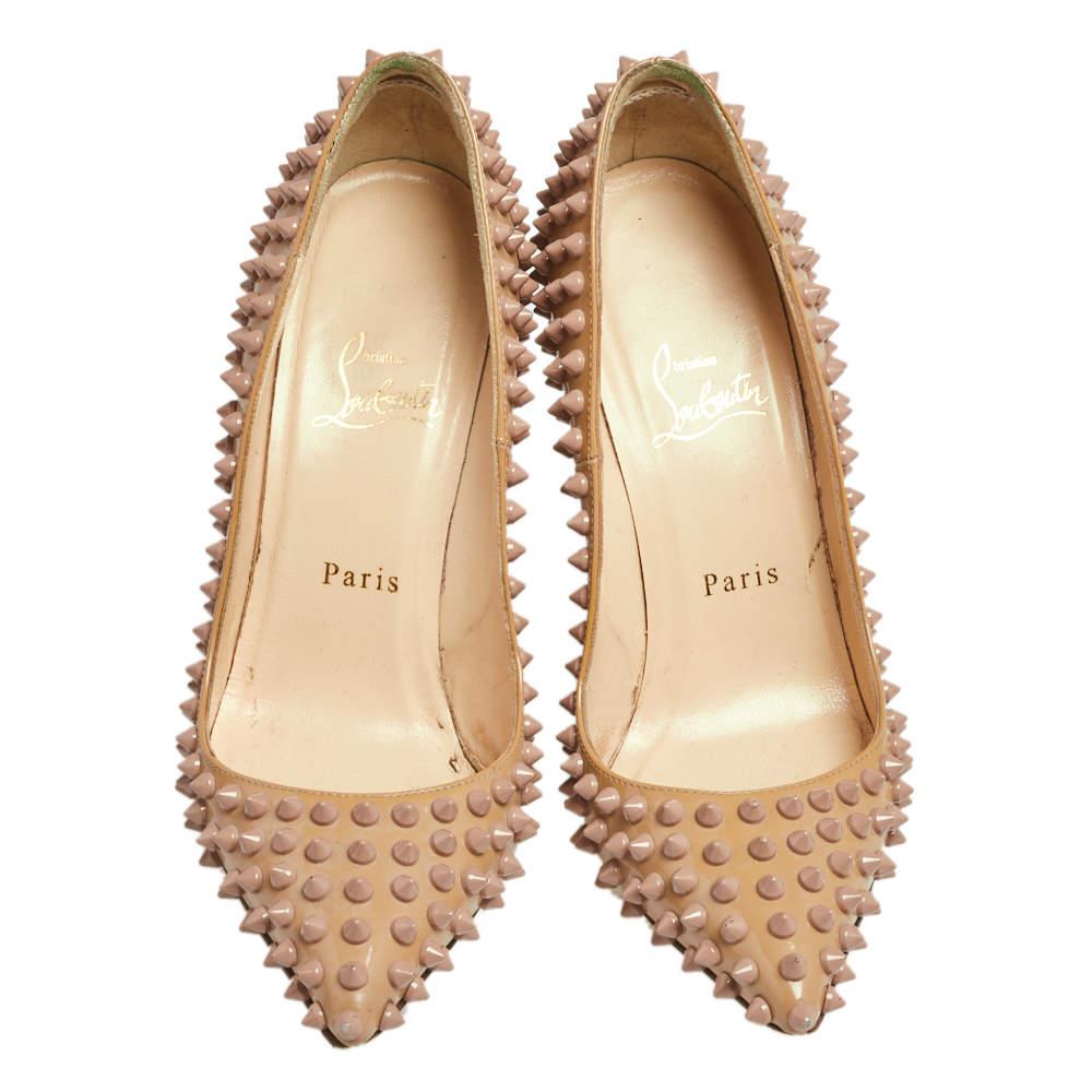 Christian Louboutin Patent Leather Pigalle Spikes Pointed Toe Pumps Size 38 For Sale 1