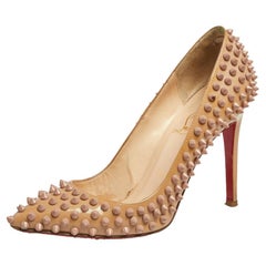 Used Christian Louboutin Patent Leather Pigalle Spikes Pointed Toe Pumps Size 38