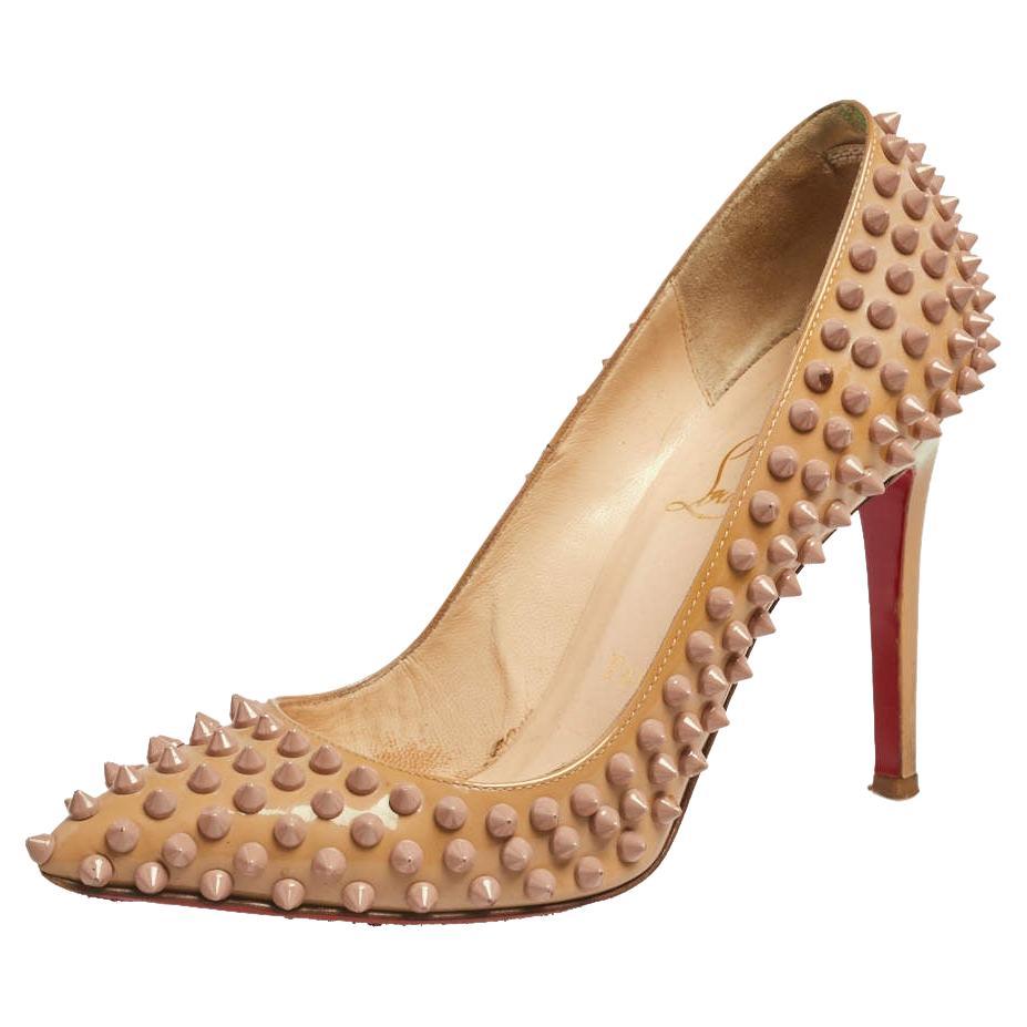 Christian Louboutin Patent Leather Pigalle Spikes Pointed Toe Pumps Size 38 For Sale
