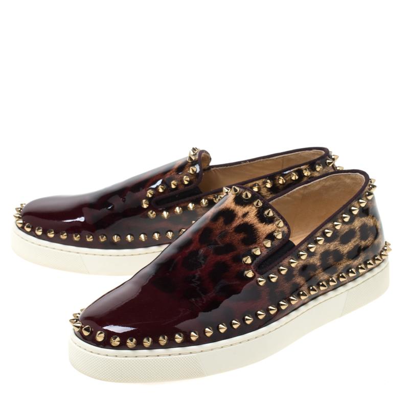 Women's Christian Louboutin Patent Leather Pik Boat Studded Slip On Loafers Size 39