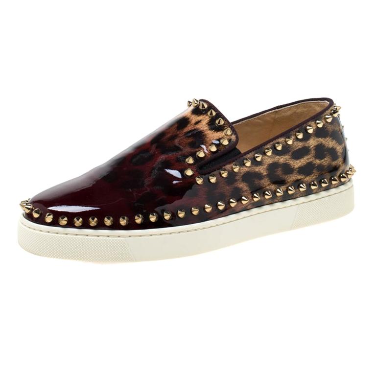 Christian Louboutin Patent Leather Pik Boat Studded Slip On Loafers Size 39