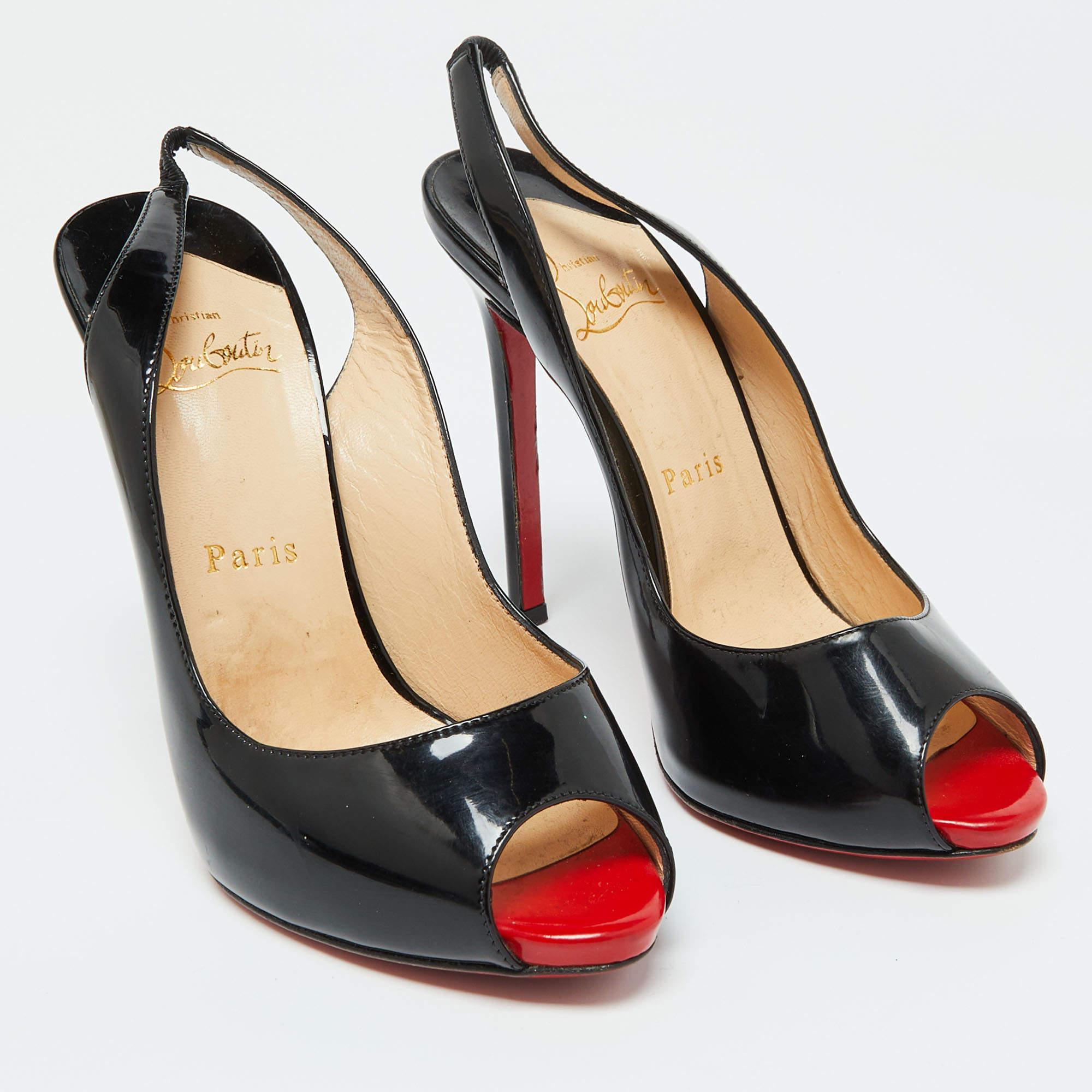 Christian Louboutin Patent Leather Private Number Slingback Sandals Size 37.5 In Good Condition In Dubai, Al Qouz 2