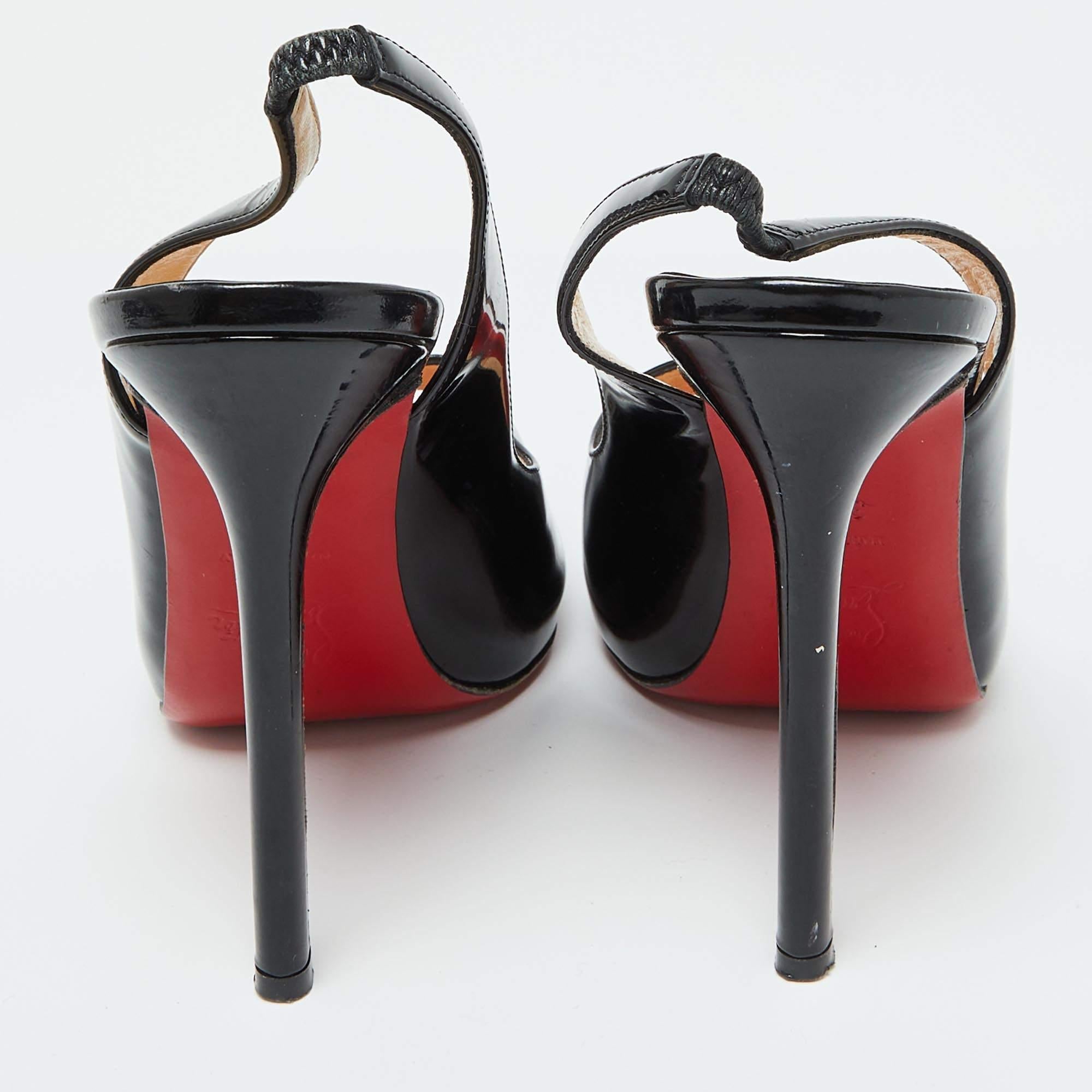 Women's Christian Louboutin Patent Leather Private Number Slingback Sandals Size 37.5