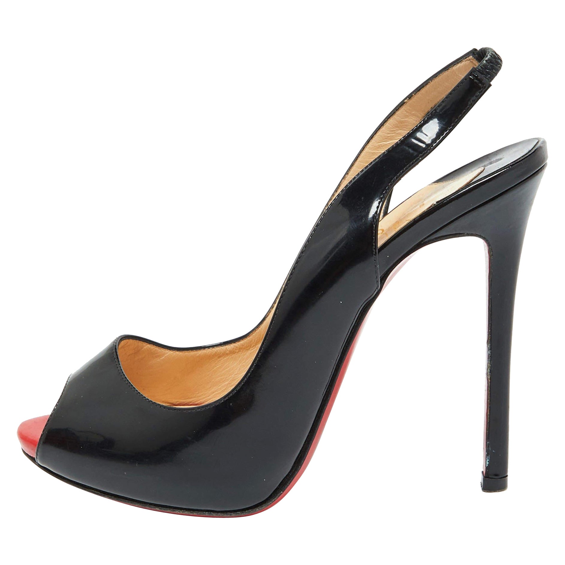 Christian Louboutin Patent Leather Private Number Slingback Sandals Size 37.5