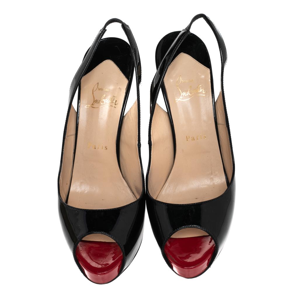 Black Christian Louboutin Patent Leather Private Number Slingback Sandals Size 40.5