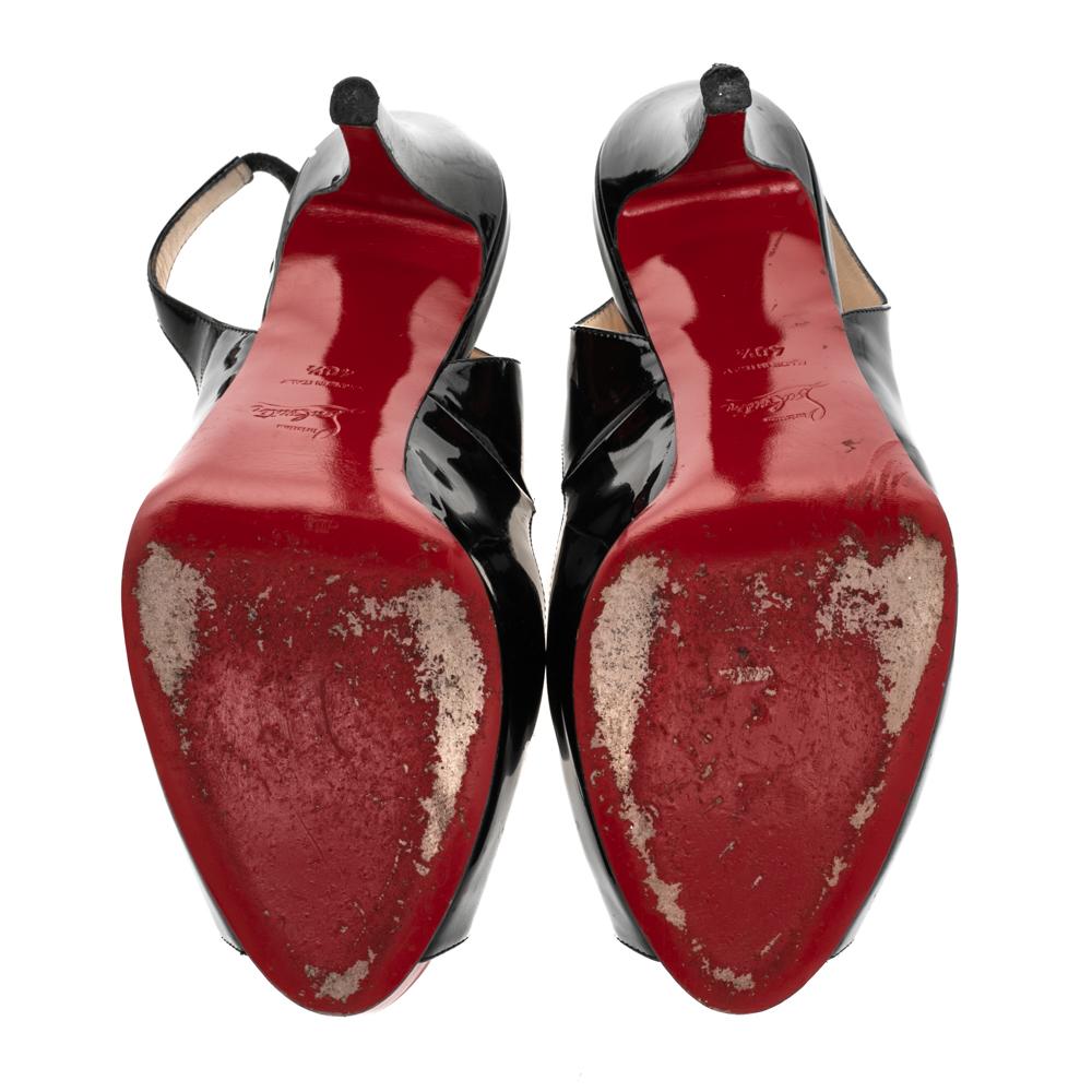 Women's Christian Louboutin Patent Leather Private Number Slingback Sandals Size 40.5