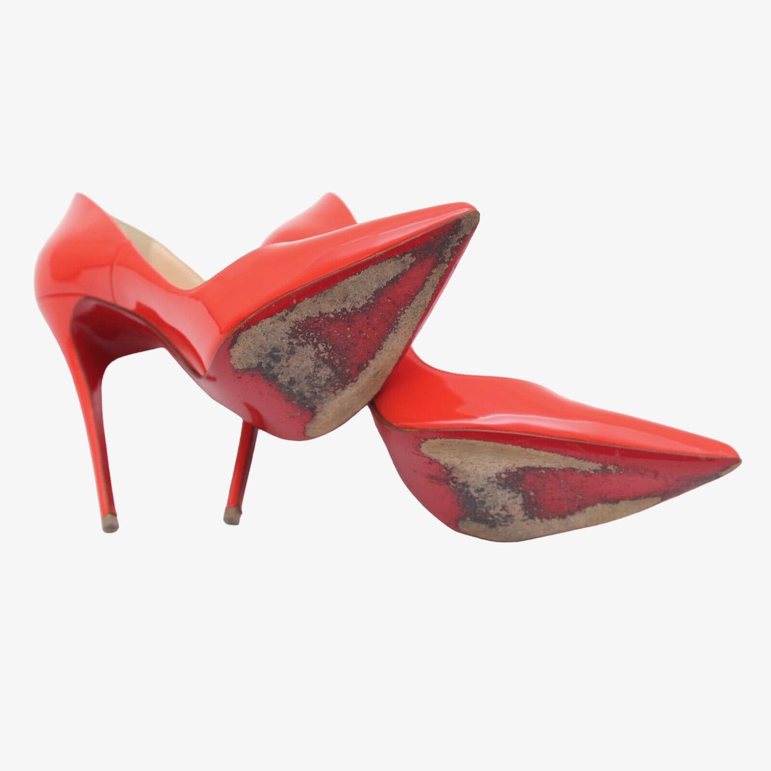 CHRISTIAN LOUBOUTIN Patent Leather Pump ORANGE SO KATE 120 Pointed Toe 38 For Sale 4