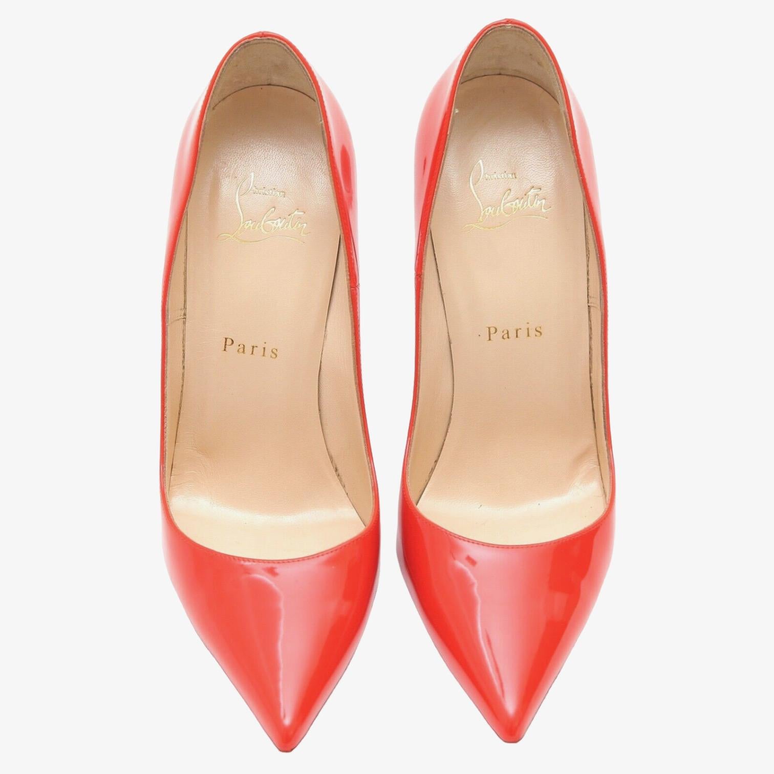 CHRISTIAN LOUBOUTIN Patent Leather Pump ORANGE SO KATE 120 Pointed Toe 38 In Good Condition For Sale In Hollywood, FL