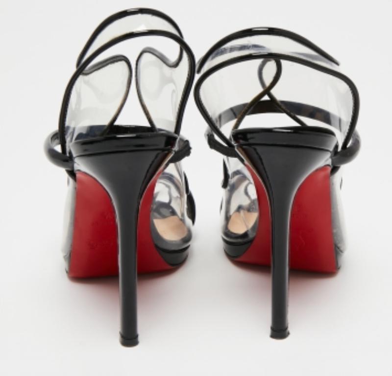 Christian Louboutin Patent Leather & PVC Aqua Ronda Slingback Sandals Size 36.5 In Good Condition For Sale In Dubai, Al Qouz 2